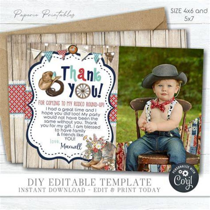 Cowboy THANK YOU Card with Photo DIY Printable Wild West