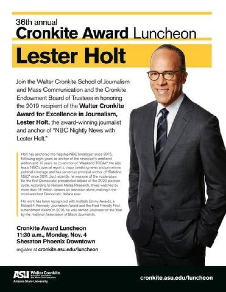 Cronkite School Honors NBC&rsquo;s Lester Holt with 36th Cronkite Award ASU